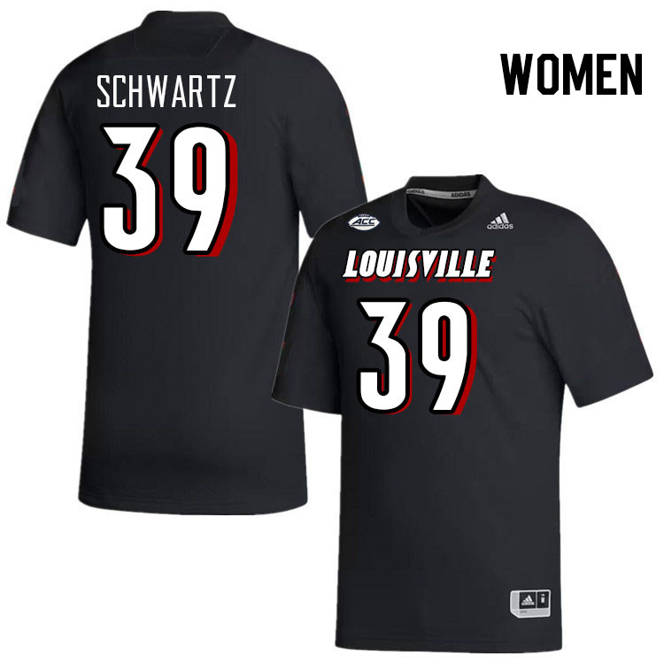 Women #39 Carter Schwartz Louisville Cardinals College Football Jerseys Stitched-Black